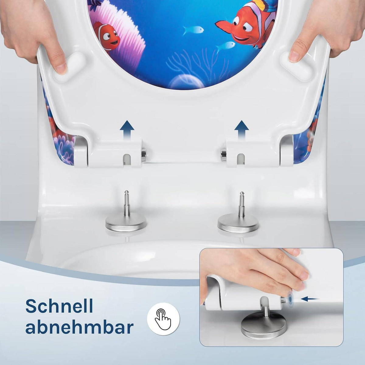 WC SITZ mit Absenkautomatik, Duroplast, Fische Oval - Blau/Weiß, Kunststoff (37/2.51/45cm) - Woltu