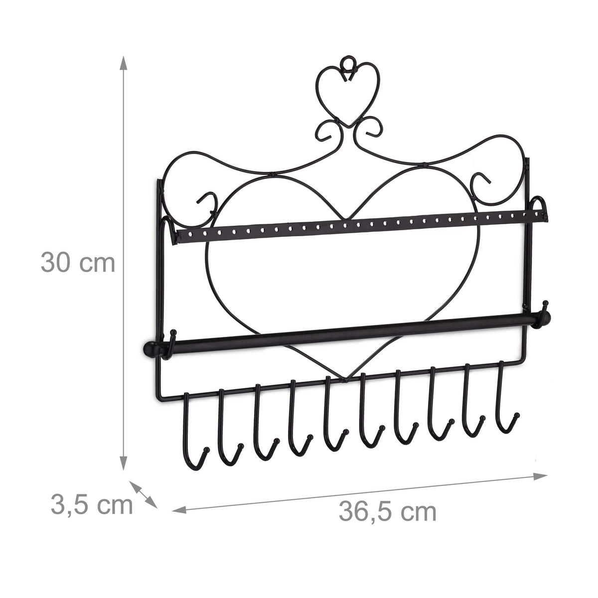 SCHMUCKHALTER Wand - Schwarz, Metall (36.5/30/3.5cm) - Relaxdays
