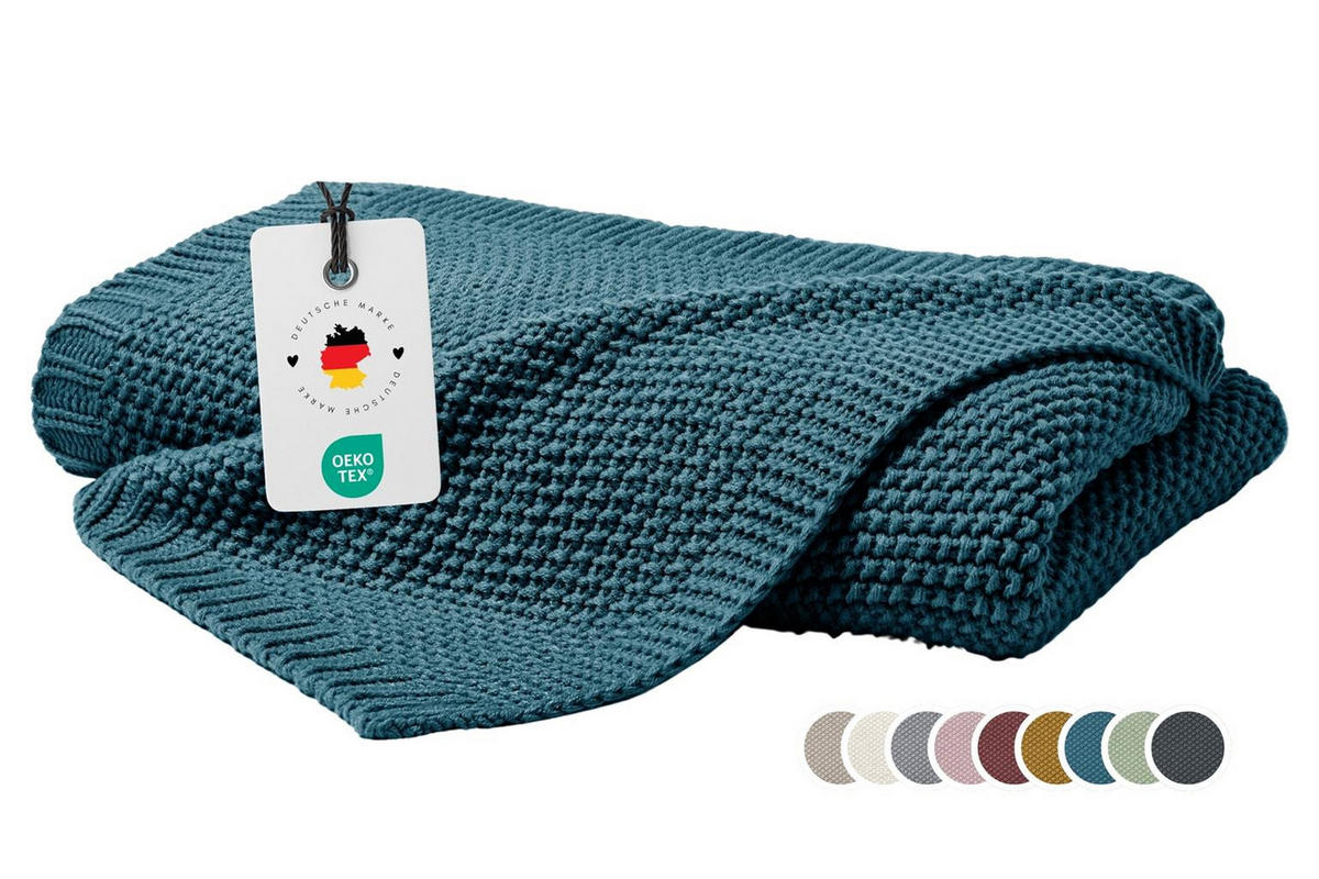 STRICKDECKE 130x170 cm, Kuscheldecke aus 100% Polyacryl, Flauschige Wohnzimmer Wohndecke für Sofa, Bett, Couch uvm. - Petrol - Petrol, Textil (130/170cm) - Carpe Sonno