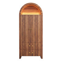 HOCHSCHRANK Nussbaum Bogen-Design mit APP-LED, 2 Türen & 2 Schubladen - Walnussfarben, Holzwerkstoff (76/180/38cm) - Urban Meuble