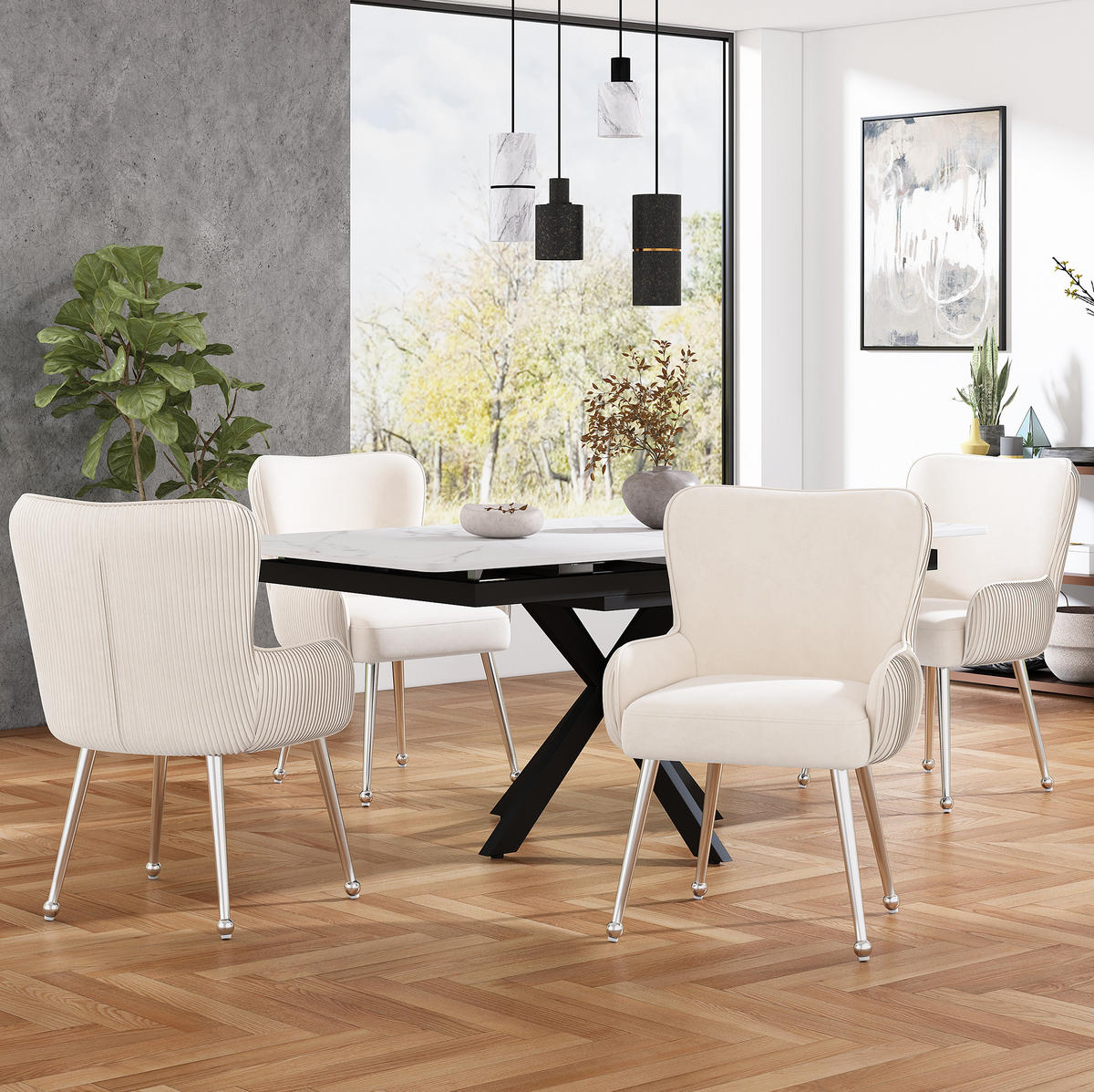 ARMLEHNSTUHL 4er-Set Samt Beige mit Metallbeinen - Beige, Metall (53/83/57.1cm) - Meubliv