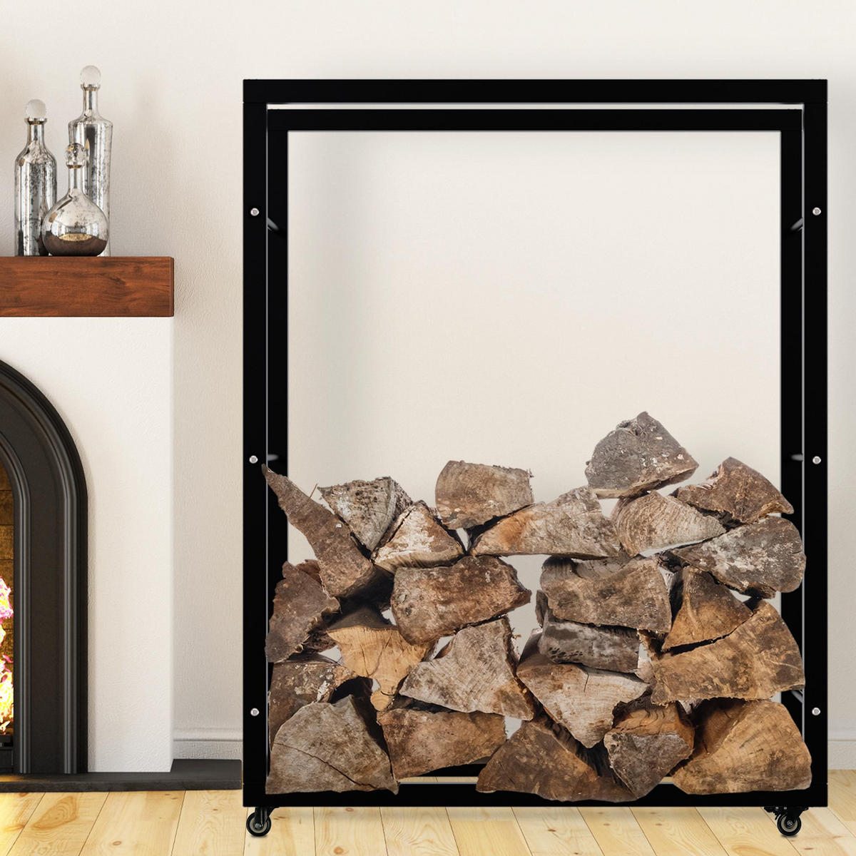 KAMINHOLZREGAL 100/25/125 cm Metall schwarz - Schwarz, Metall (100/125/25cm) - CLP