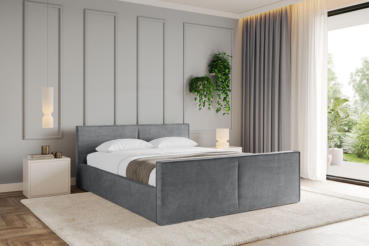 POLSTERBETT mit Bettkasten, Fußteil und Lattenrost, Boxbett ohne Matratze - EMMI-Z-V1 180x200 Dunkelgrau - Anthrazit, Holzwerkstoff/Textil (180/200cm) - ALTDECOR