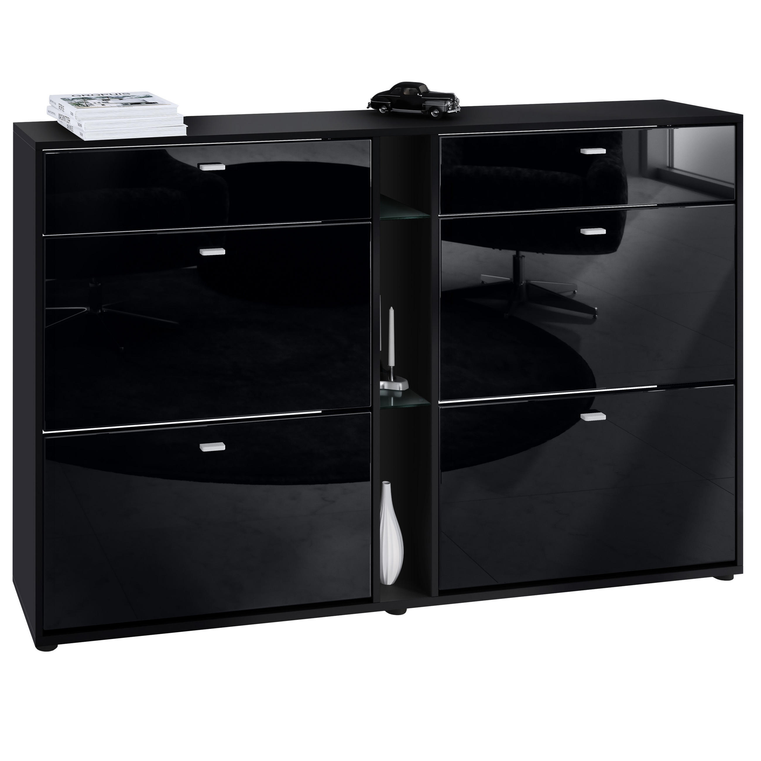 SCHUHSCHRANK Today Fronten in Schwarz Hochglanz - Schwarz Hochglanz, Holzwerkstoff (155.5/95/28cm) - Vladon