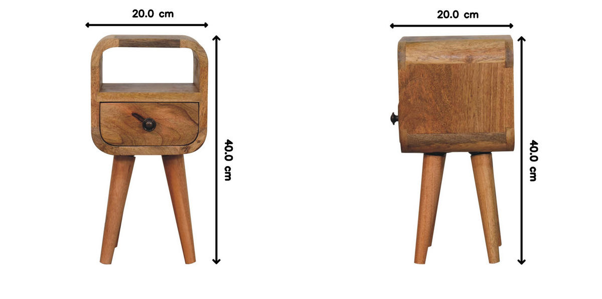 NACHTKASTEN Extra Mini Eichenoptik Geschwungen, 1 Schublade und Offenes Fach, Beige - Beige/Messingfarben, Holz/Metall (20/40/20cm) - Artisan Furniture
