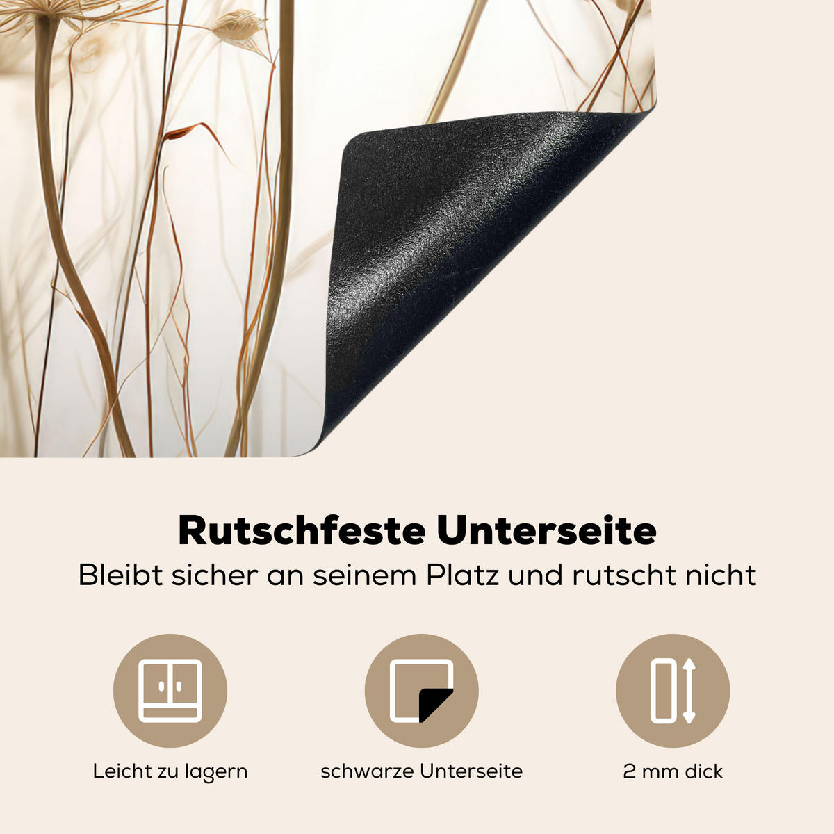HERDABDECKPLATTE Blumen - Weiß - Sonnenlicht 65x52 cm - Ecru, Kunststoff (65/0.2/52cm) - MuchoWow