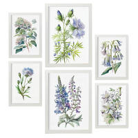 POSTER Set Mit 6 Blaue Blumen Vollfarbige Natur Und Botanikdrucke Mit Blumenmotiven Auf Reinweißen Hintergründen A3 & A4 Weißer Rahmen - Weiß, Papier (29/3cm) - Nacnic