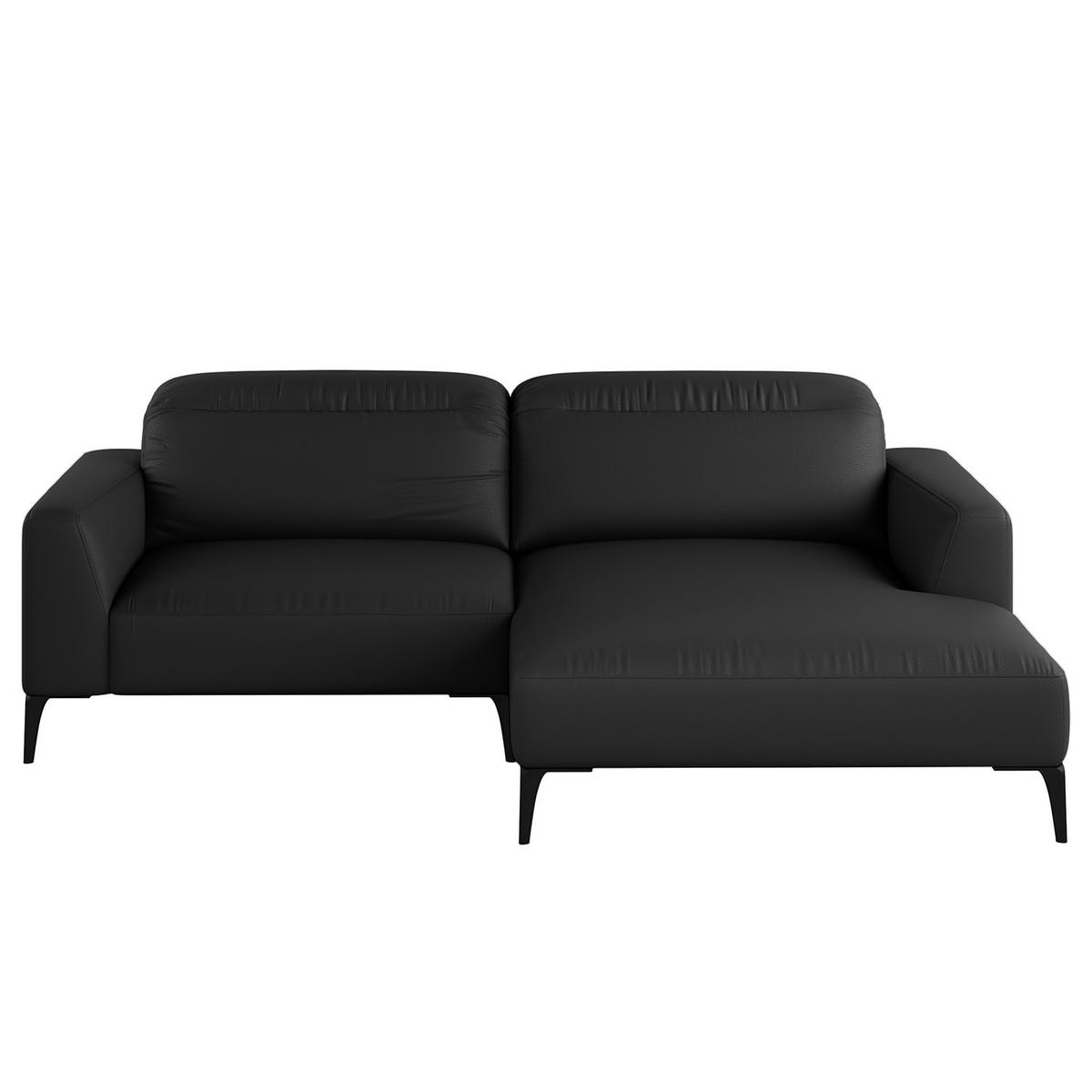 1,5-SITZER ECKSOFA mit Longchair - Schwarz, Leder/Metall (232/180cm) - home24