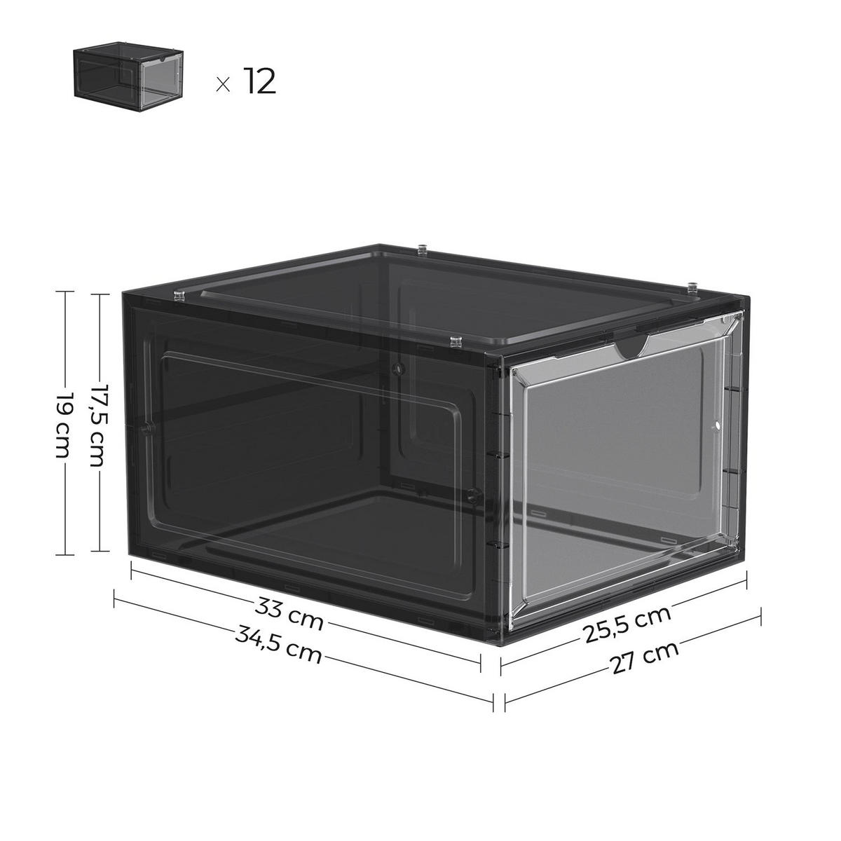 SCHUHBOXEN SYDNEY 12ER-SET - Schwarz, Kunststoff (34.5/19/27cm) - Hansiro