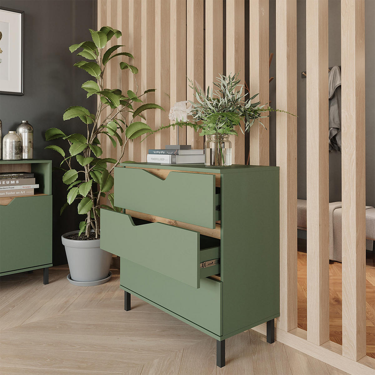 KREDENC Marelle Zelená/umělecká - světle šedá/zelená barva, kompozitní dřevo (80/81.2/38cm) - Vicco