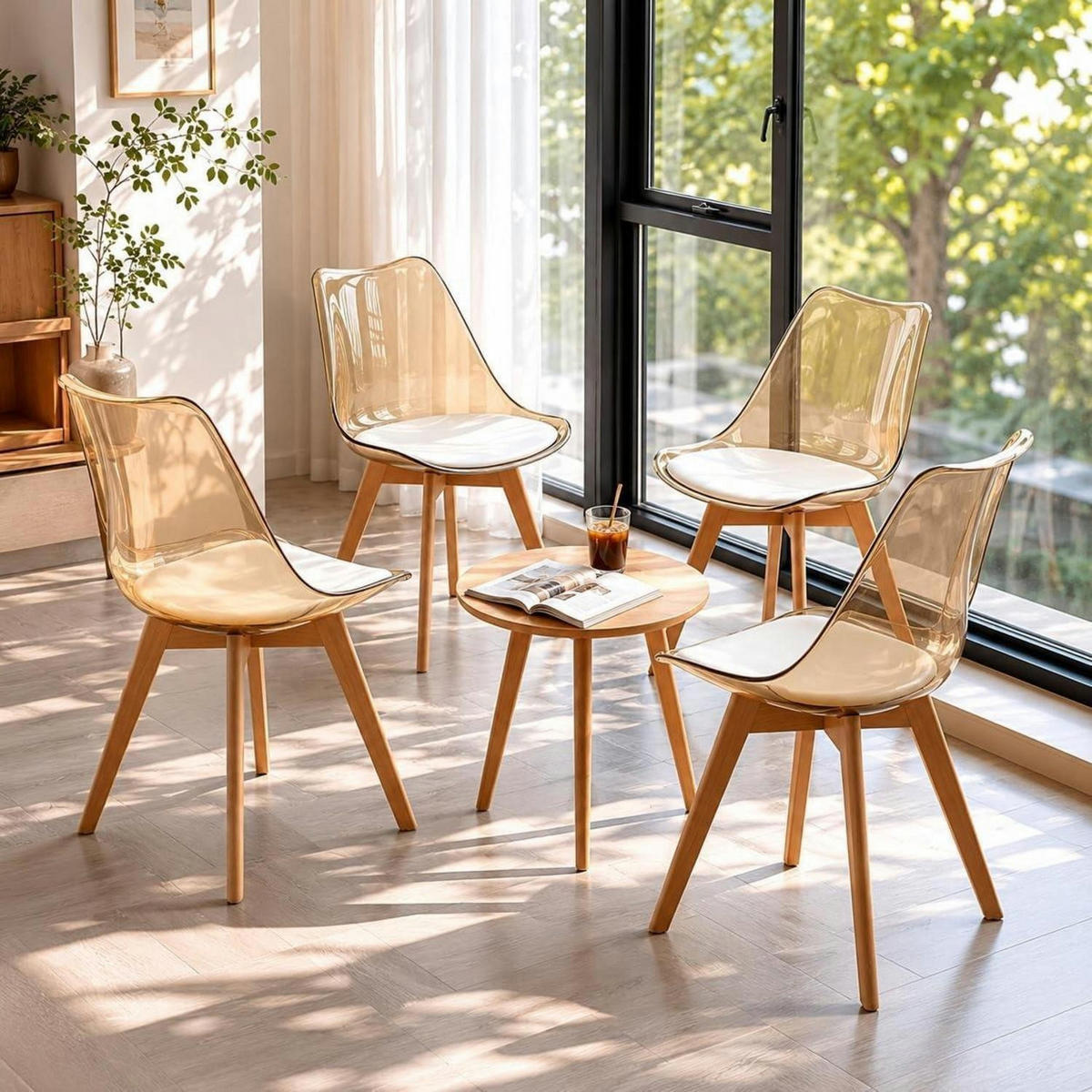 ESSZIMMERSTUHL 2er Set Transparent Braun mit PU Sitzkissen - Multicolor, Kunststoff (47.5/82/41cm)