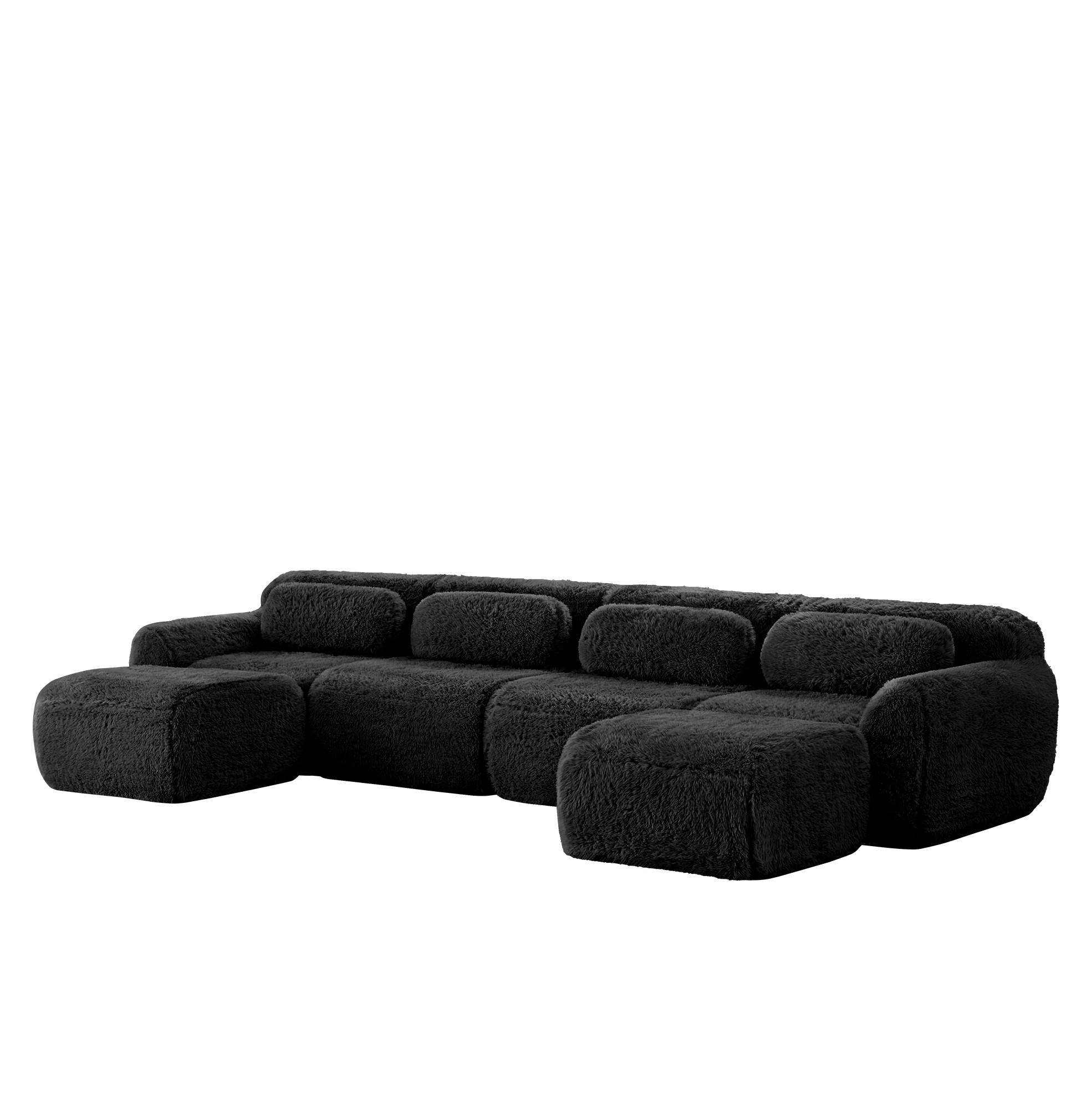 ECKSOFA 378/179/73 cm schwarz aus Plüsch frei kombinierbar ohne Montage - Schwarz, Textil (179/378cm) - OKWISH