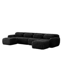 ECKSOFA 378/179/73 cm schwarz aus Plüsch frei kombinierbar ohne Montage - Schwarz, Textil (179/378cm) - OKWISH