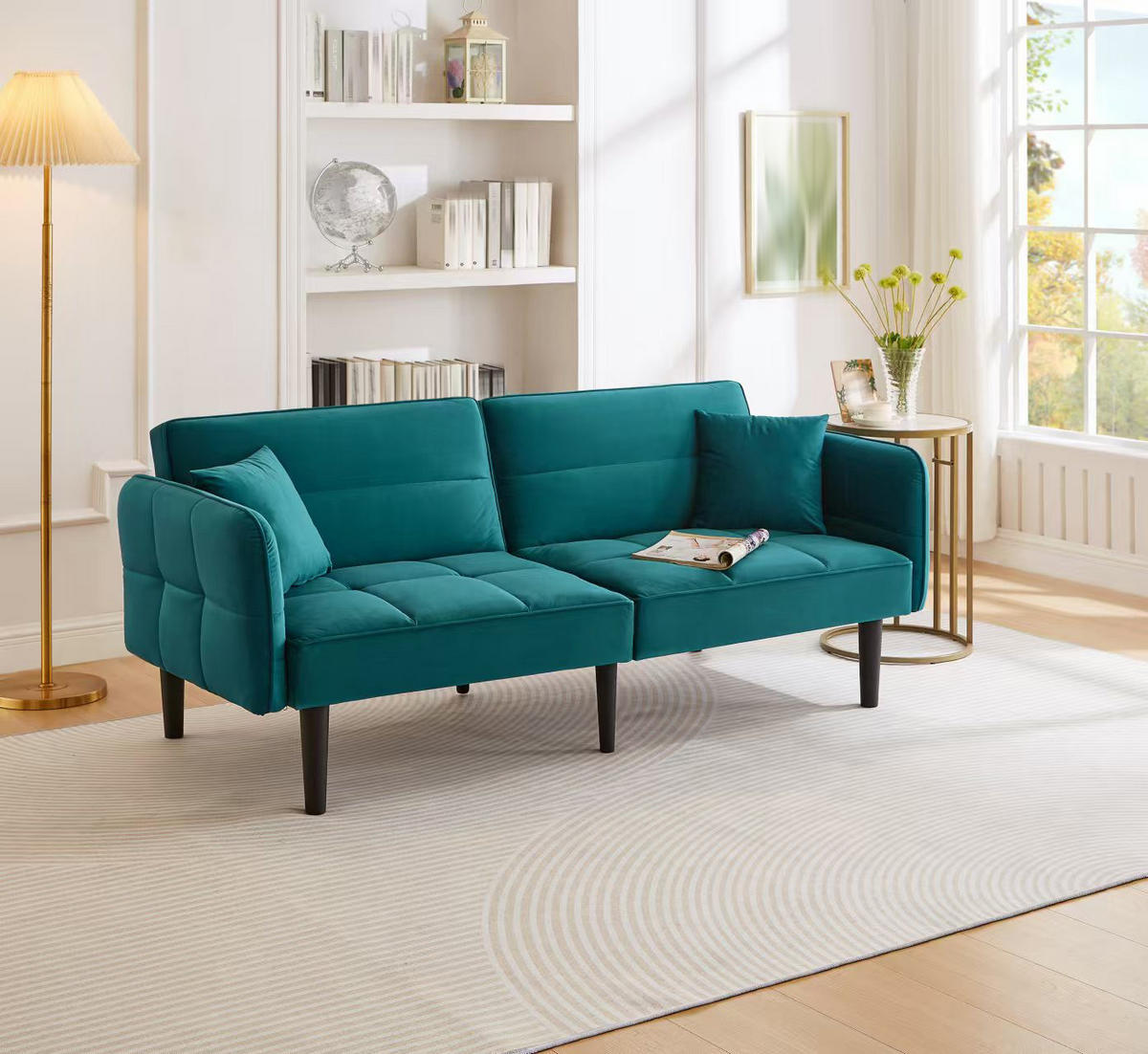 SCHLAFSOFA Samtbezug mit verstellbaren Rückenlehnen und klappbaren Armlehnen Antik Blaugrün 176/78/76 cm - Grün, Textil (78/76/176cm) - Redom