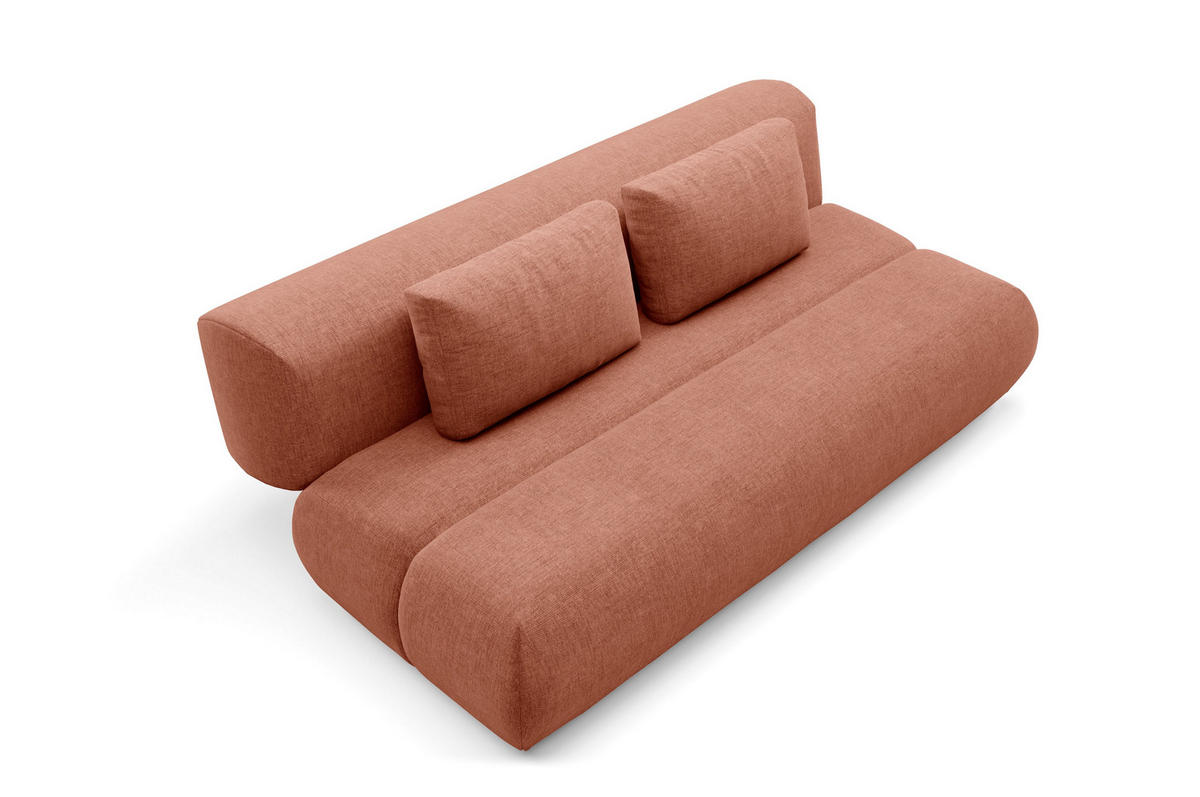 BETTSOFA ATOMO Orange Chenille-Stoff mit Schlaffunktion - Orange, Holz (217/82/134cm) - MASSENO