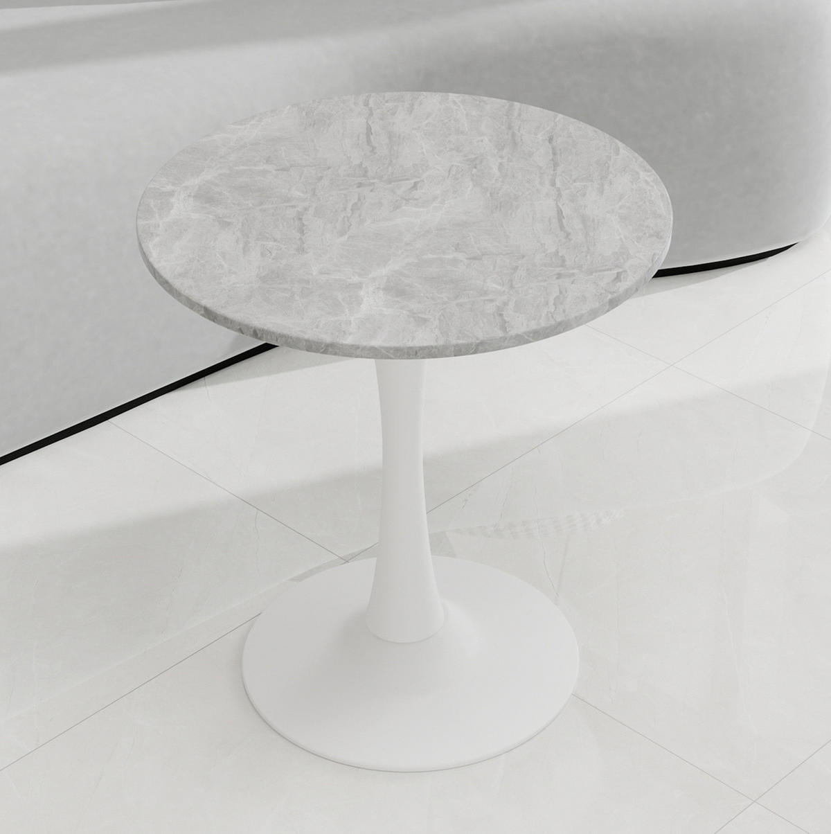 BEISTELLTISCH 70/70/72 cm im modernen Stil, runde Tischplatte aus Kunstmarmor, Grau/Weiß - Grau, Stein (70/70/72cm) - Redom