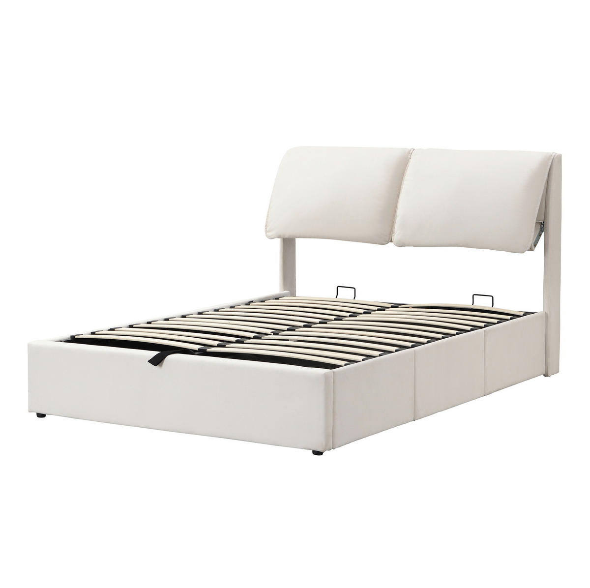POLSTERBETT 140/200 cm beige aus Samt mit Bettkasten und 3 Schubladen - Beige, Holzwerkstoff (140/200cm) - OKWISH