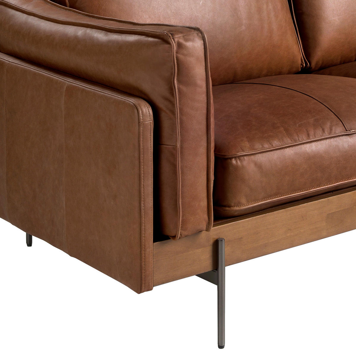SOFA Klassisch tabakbraun dunkler Stahl Walnuss 225/86/79 - Braun, Leder (225/79/86cm) - ANGEL CERDA