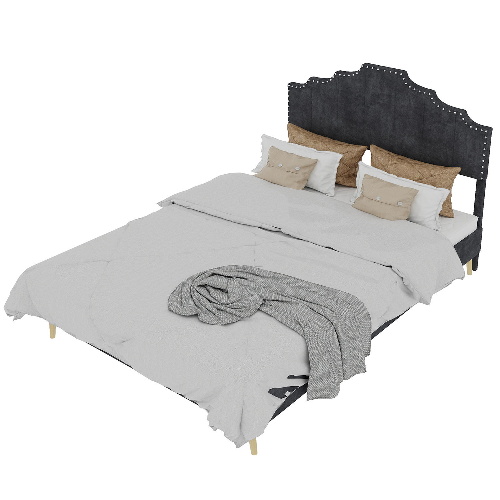 POLSTERBETT 160x200 cm Samt ohne Stauraum grau - Grau, Textil (160/200cm) - LEBENLANG
