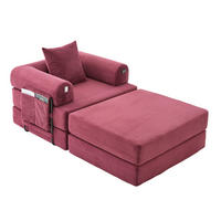 MODULARES Cordsofa 112/190/67 cm aus Cord mit Hocker und montagefreiem Komfort Weinrot - Weinrot, Textil (190/67/112cm) - Modenvie