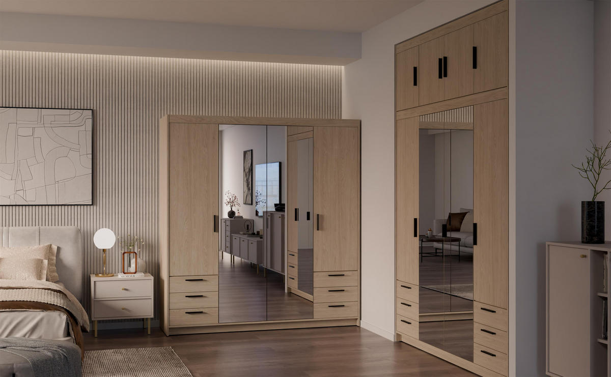 KLEIDERSCHRANK Storicos Geölte Eiche 176,3/190,5/53 cm - 4T6S Modern mit Schubladen und Spiegel - Eichefarben, Holzwerkstoff/Kunststoff (176.3/190.6/53cm) - AX Living