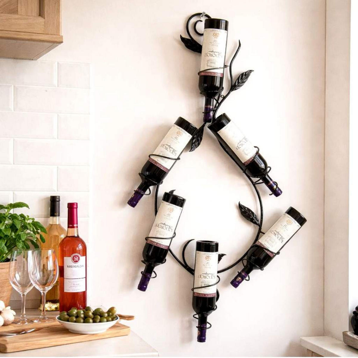 WEINREGAL "Natura" 100cm aus Metall Flaschenständer Wandregal - Schwarz, Metall (45/100/10cm) - DanDiBo