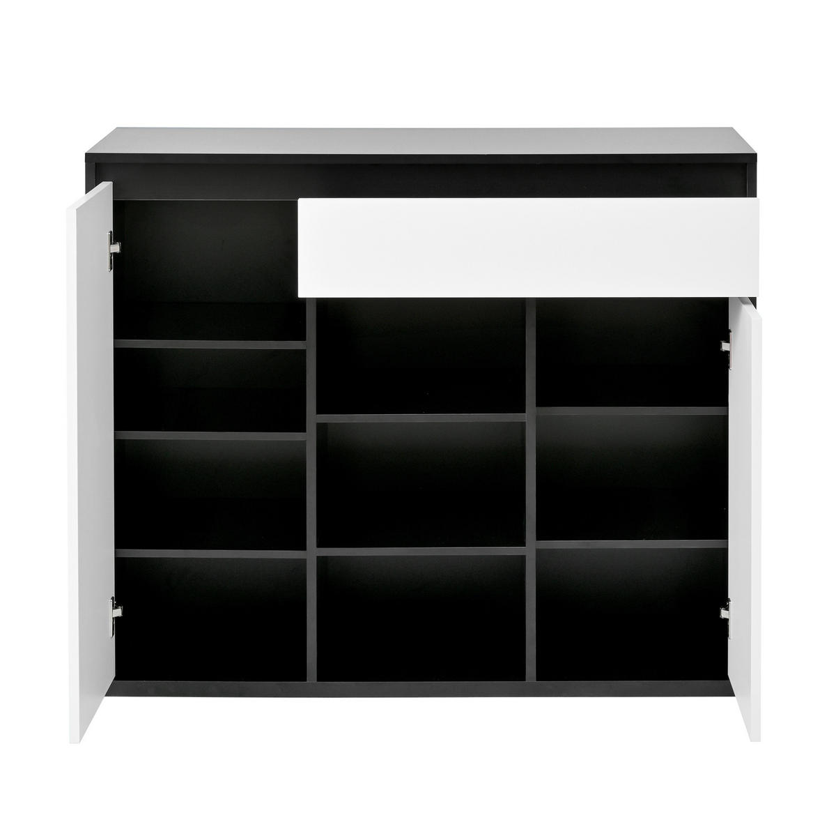 SCHUHSCHRANK 105/39,5/86 cm mit LED-Beleuchtung, verstellbaren Böden und Schubladenfach, Schwarz-Weiß - Schwarz, Holzwerkstoff (105/86/39.5cm) - Redom