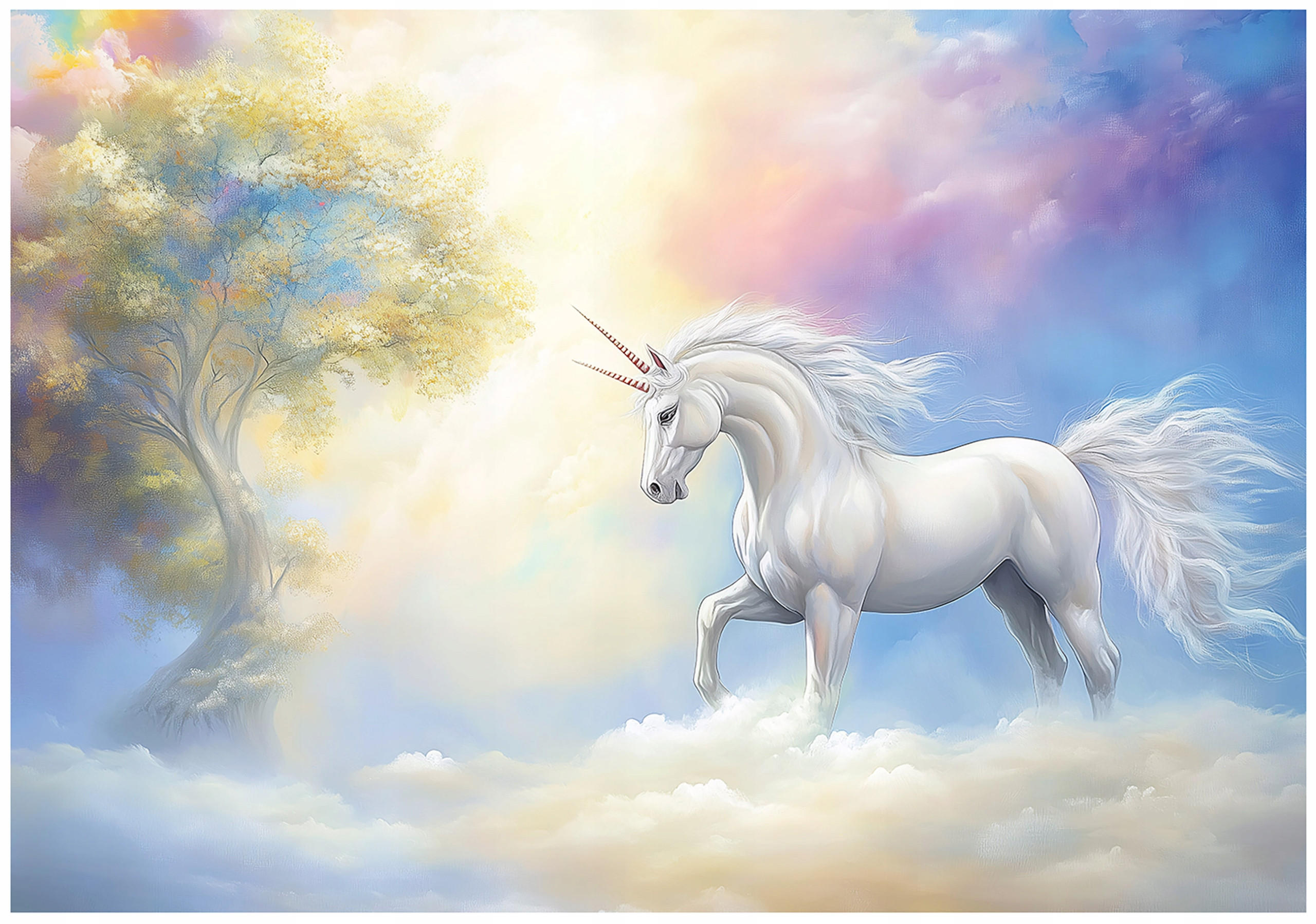 FOTOTAPETE Kinderzimmer Mädchen Einhorn Himmel Vlies Tapete 300x210 - Multicolor, Papier (300/210cm) - Wallarena