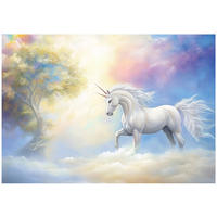 FOTOTAPETE Kinderzimmer Mädchen Einhorn Himmel Vlies Tapete 300x210 - Multicolor, Papier (300/210cm) - Wallarena