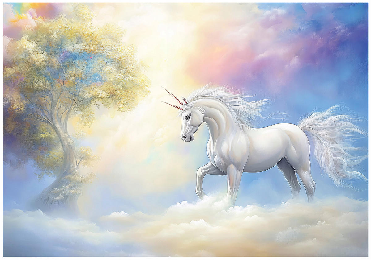 FOTOTAPETE Kinderzimmer Mädchen Einhorn Himmel Vlies Tapete 300x210 - Multicolor, Papier (300/210cm) - Wallarena