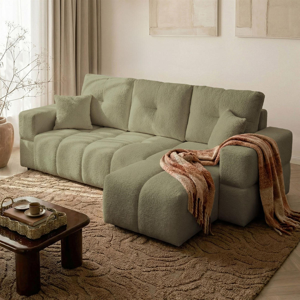 ECKSOFA Denise Mit Schlaffunktion - Grün, Holzwerkstoff/Textil (148/250cm) - Fun Möbel