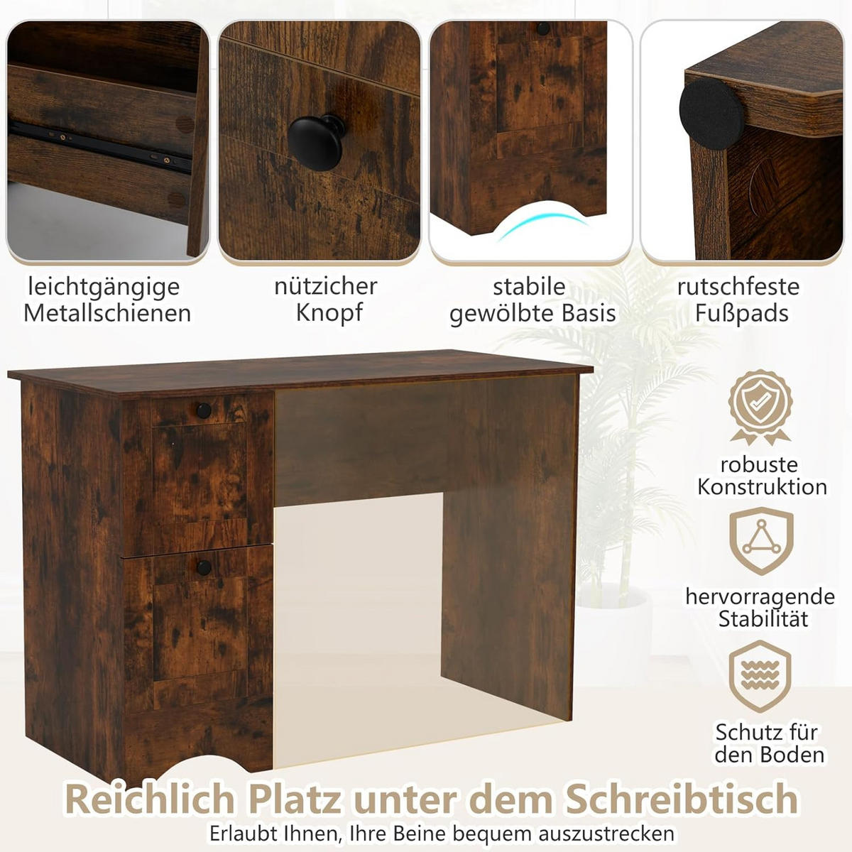 DATORBORD Brunt - Brun, Träbaserade material (50/109/75cm) - COSTWAY