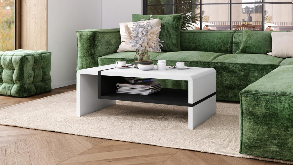 COUCHTISCH rechteckig Weiß matt - Schwarz matt 100/60/40 cm - Schwarz/Weiß, Holzwerkstoff (60/100/40cm) - designimpex