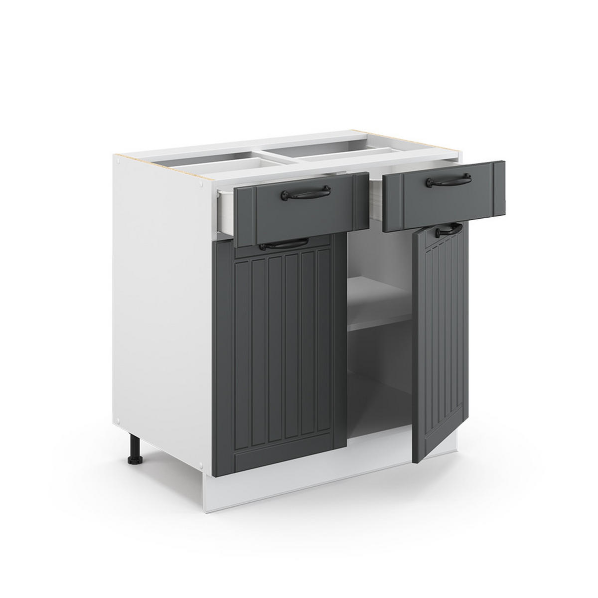 KÜCHENUNTERSCHRANK Fame-Line Anthrazit Landhaus 80 cm, AP Marmor - Anthrazit/Weiß, Holzwerkstoff (80/82/60cm) - Vicco