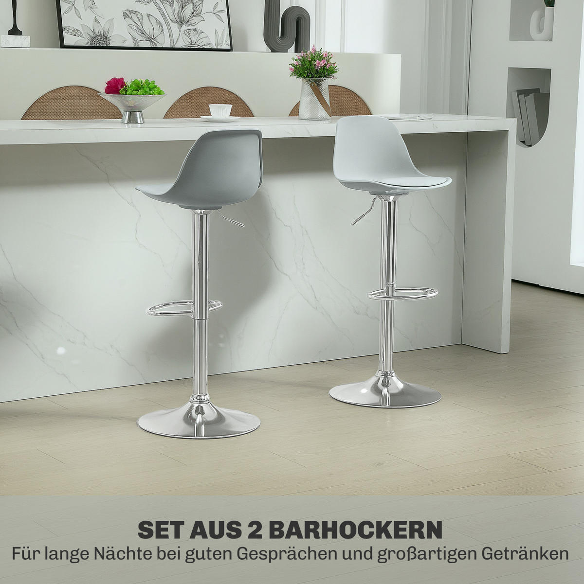BARHOCKER höhenverstellbar 2er-Set drehbar Kunstleder Grau - Grau, Metall (42/104/38cm) - Meubliv