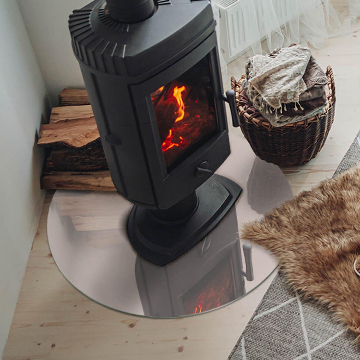 GLASPLATTE für Kamin Ø 70 cm Beige - Beige, Glas (70/70/0.4cm) - ArtPrintCave