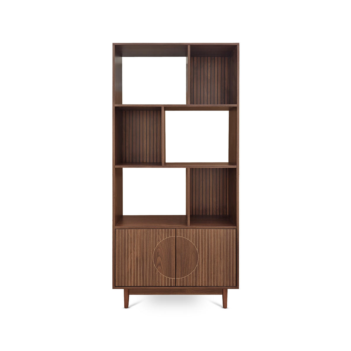 BÜCHERREGAL Skandinavisches, 180 cm hoch, mit 2 Türen und 6 Regalböden, Walnuss-Finish – LILA - Salbeigrün/Walnussfarben, Holzwerkstoff/Metall (80/179/30cm) - Sicaan