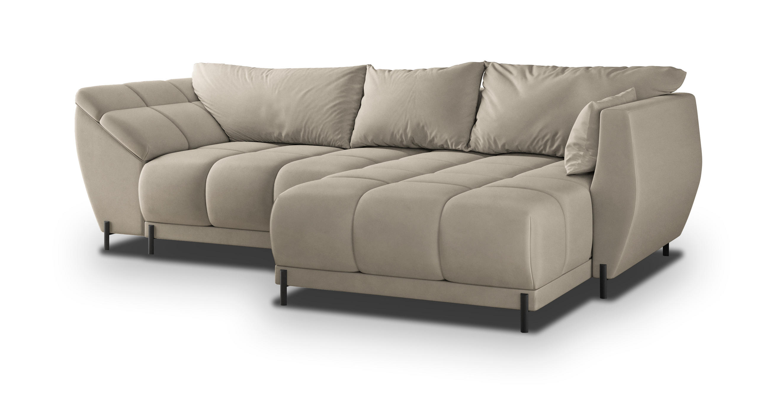ECKSOFA VESTANO R-S Beige Velours-Stoff mit Schlaffunktion - Beige, Holz (287/182cm) - MASSENO
