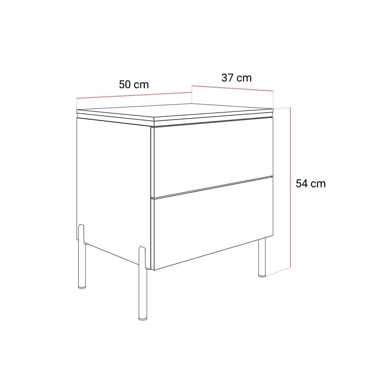 NACHTTISCH AURORA II SILVER Hochglanz Weiß mit LED-Beleuchtung – mit geraden verchromten Beinen - Weiß Hochglanz, Holzwerkstoff (50/54/37cm) - Lookway
