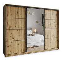 SCHWEBETÜRENSCHRANK VARO 270/205/60 cm 3-türig mit Spiegel Eiche Artisan - Eiche Artisan, Holzwerkstoff (270/205/60cm) - MASSENO