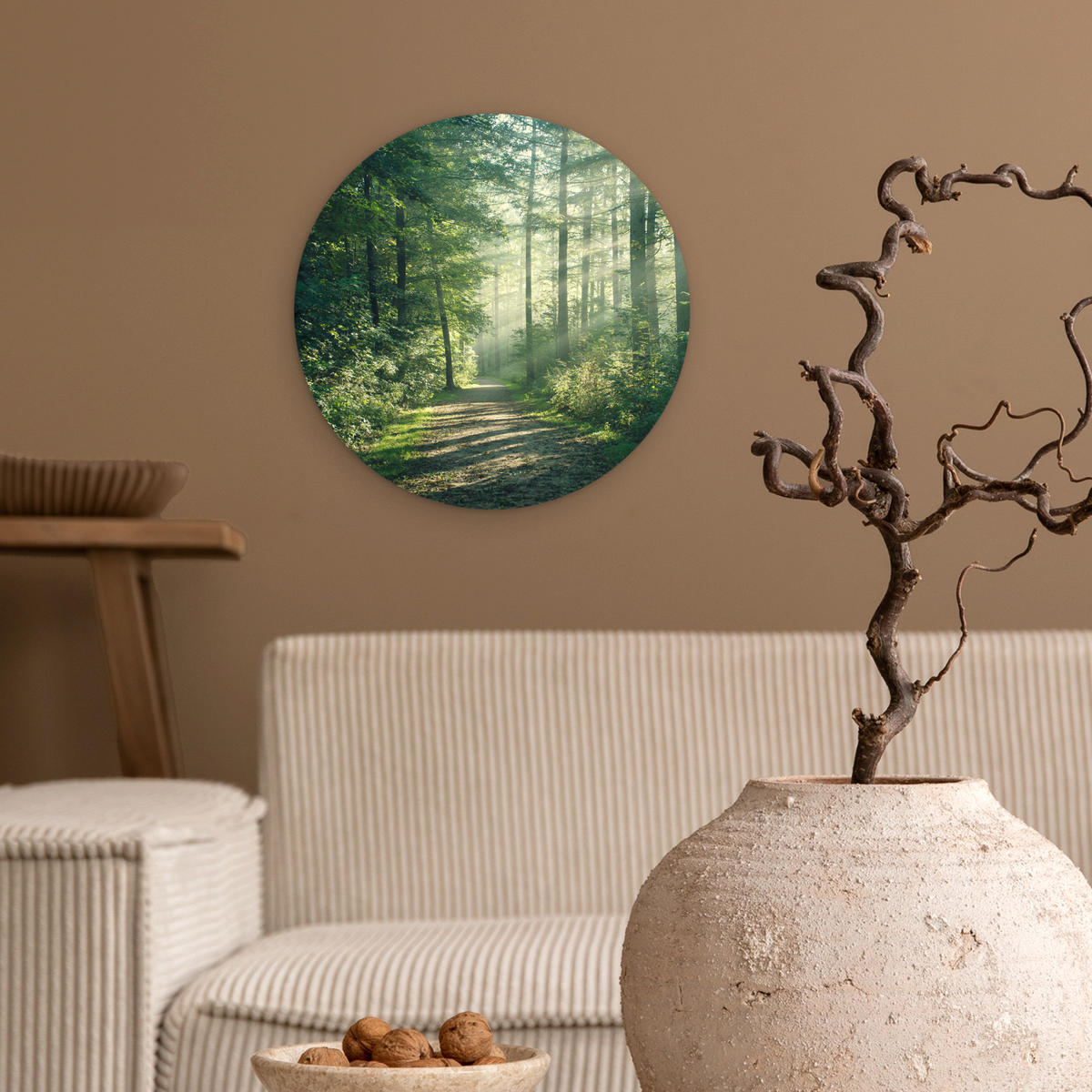 WANDBILD Wald - Weg - Sonne - Bäume - Grün - Natur 30x30 cm - Waldgrün, Kunststoff (30/30cm) - MuchoWow
