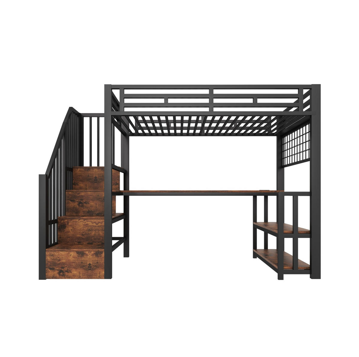 HOCHBETT 90/200 cm in Schwarz mit Schreibtisch, LED-Beleuchtung und Stauraum - Schwarz, Metall (90/200cm) - Flora Grace