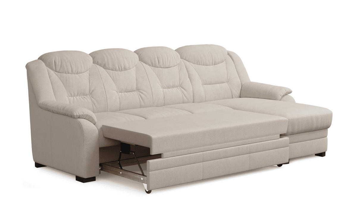 ECKSOFA mit Schlaffunktion – weiches Chenille-Gewebe - Sandfarben/Beige, Holz/Kunststoff (162/257cm) - Cotta