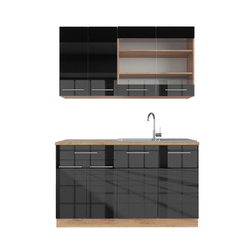 SINGLEKÜCHE Fame-Line Anthrazit Hochglanz/Goldkraft Eiche 140 cm AP Eiche - Honigeiche/Anthrazit, Holzwerkstoff (140/81.6/60cm) - Vicco