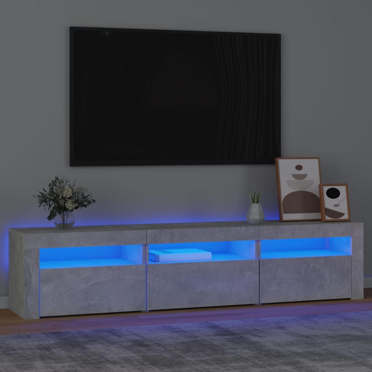 LOWBOARD mit Led-Leuchten 180/35/40 cm aus Holzwerkstoff in Betongrau - Hellgrau, Holz (180/40/35cm) - vidaXL