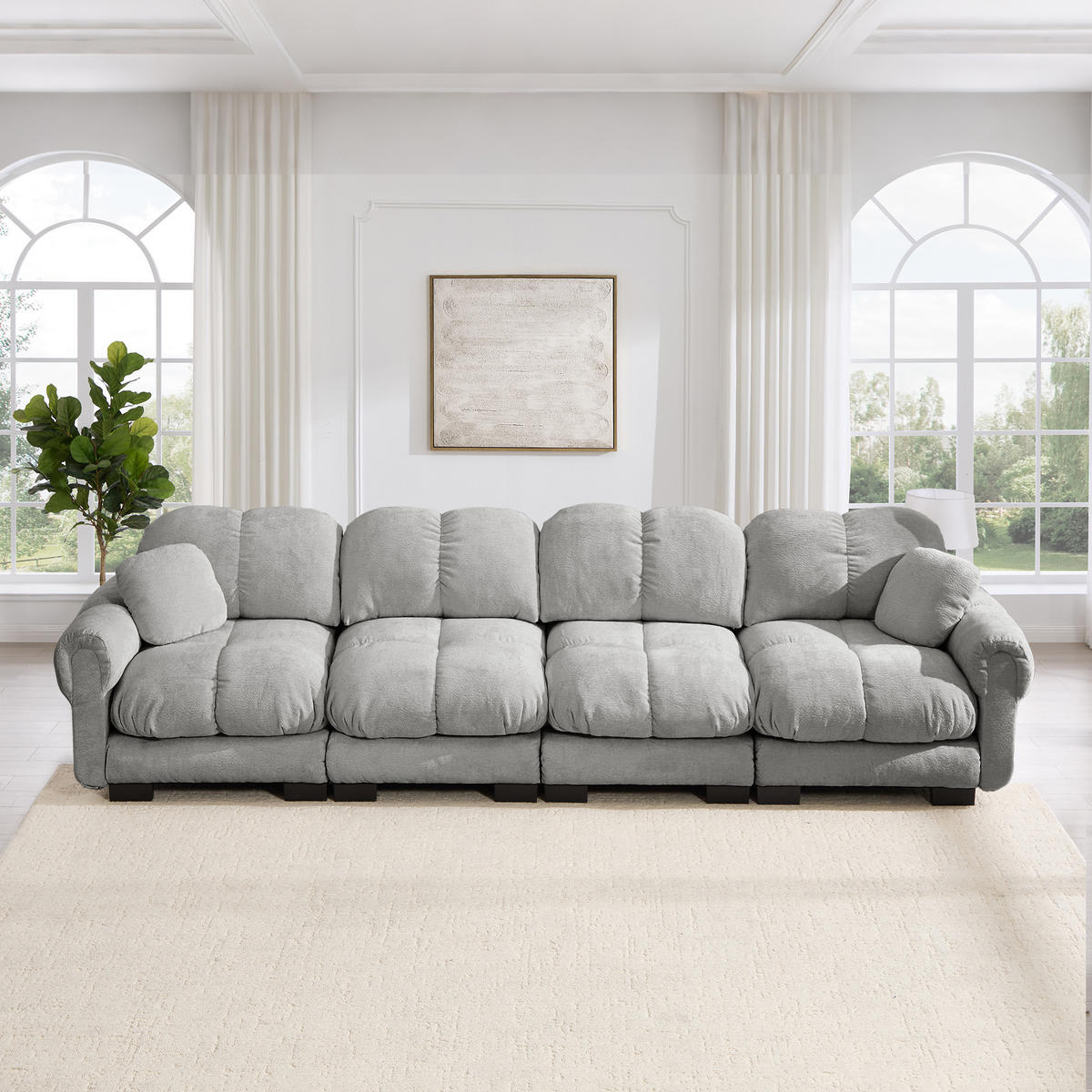 4-SITZER-SOFA DE-34384 Steppdesign Hellgrau - Hellgrau, Textil (86/90/330cm) - ComfortXL