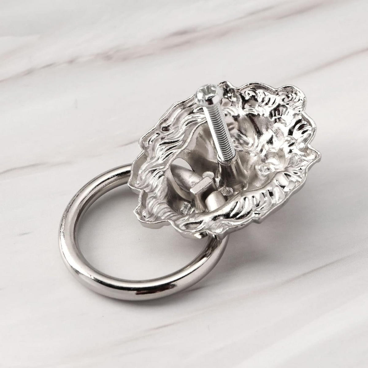 SCHRANKKNOPF Silber Löwenkopf 6er-Set Zinklegierung - Silberfarben, Metall (3.7/6.7/4cm)