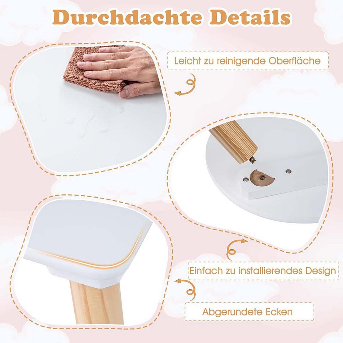 KINDERTISCH mit stuhl weiß(3-tlg) - Weiß, Holzwerkstoff (60/44/60cm) - COSTWAY
