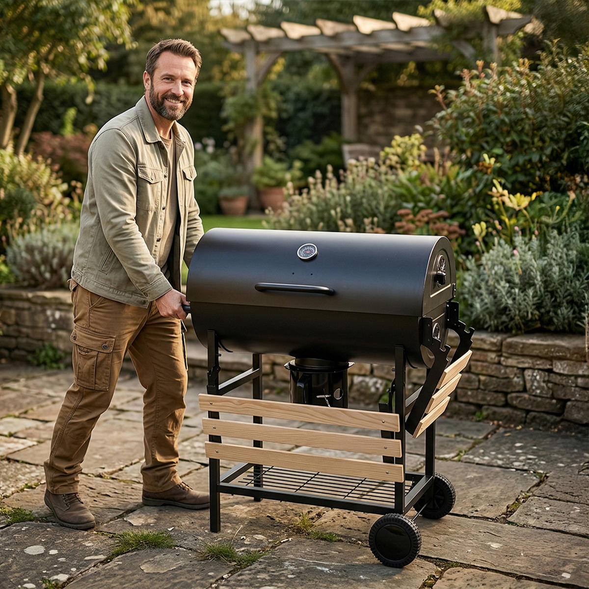 HOLZKOHLEGRILL - Schwarz, Holz/Metall (114.5/95/69cm) - Relaxdays