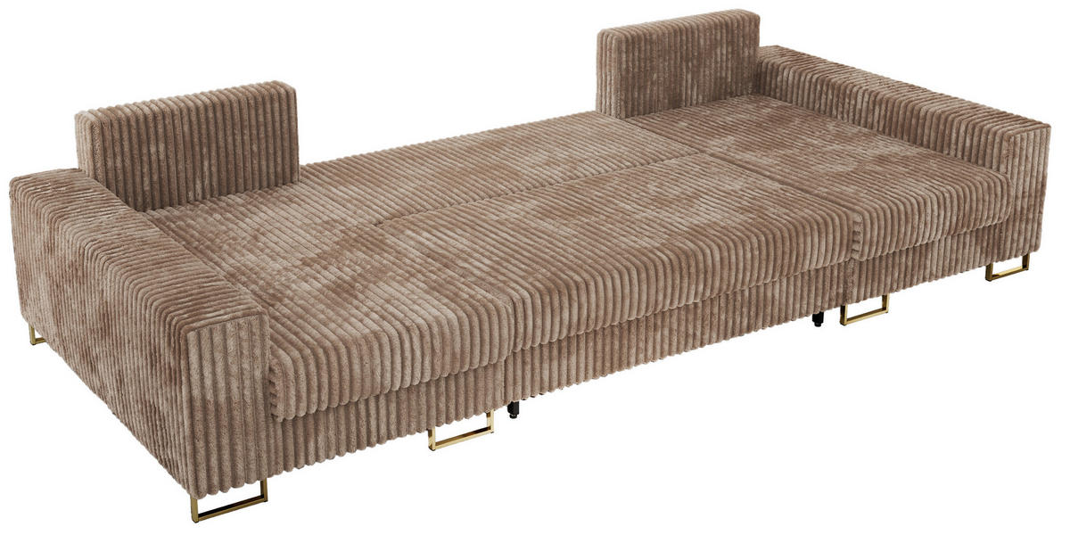 WOHNLANDSCHAFT DORIAN U Cord Braun - Goldfarben/Braun, Textil/Metall (312/95/138cm) - MKS